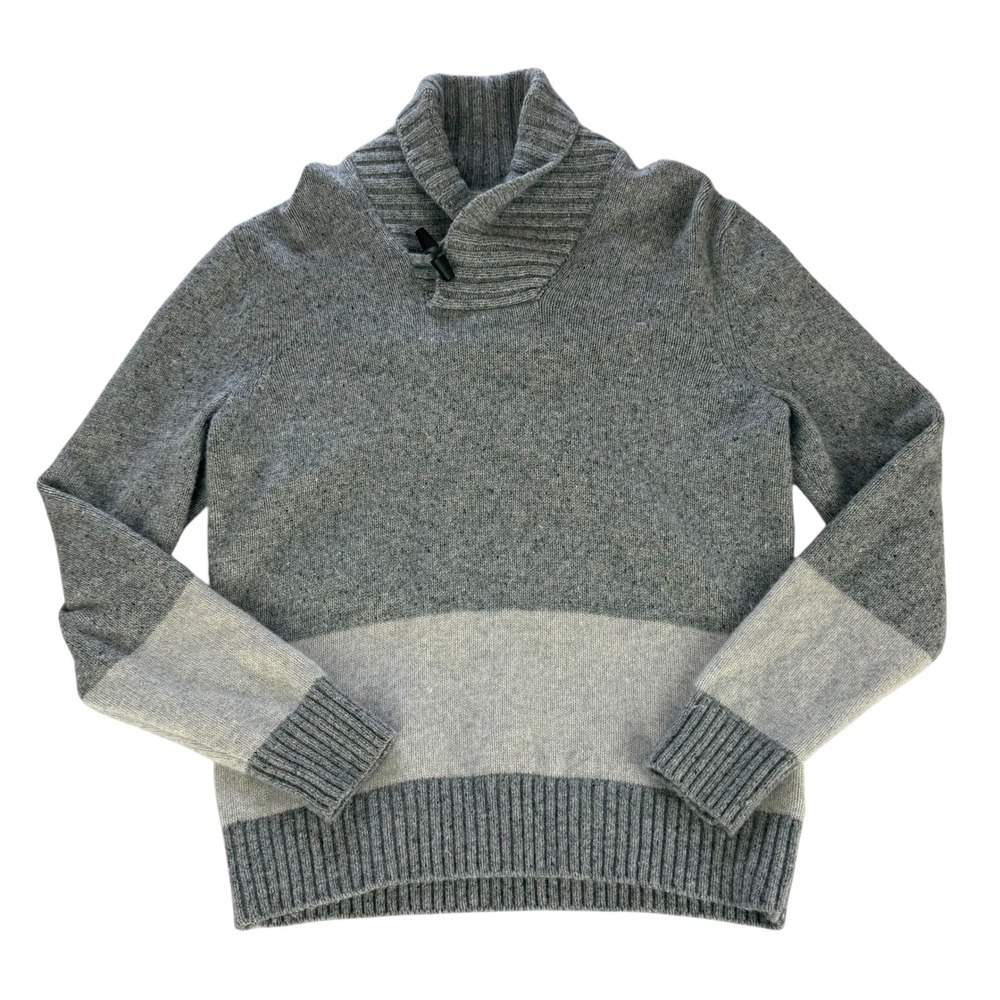 Gap Lambswool Blend Sweater‎ Gray Two Tone Shawl Collar Toggle Small Womens